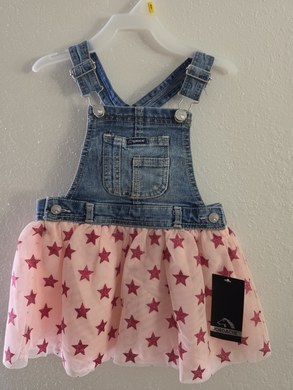 Jordache Girls' Pink Star Tulle Denim Overall Dress